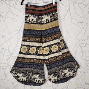 Dylans Artsy Elephant Print High Rise Flowy Wide Leg Crop Pants